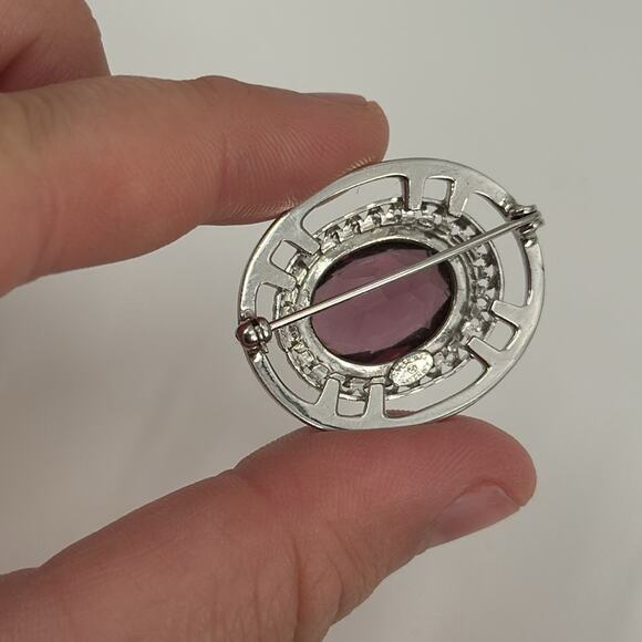 Danecraft Victorian style Sterling Purple Solitaire Faceted Stone Pin Brooch - Picture 3 of 4